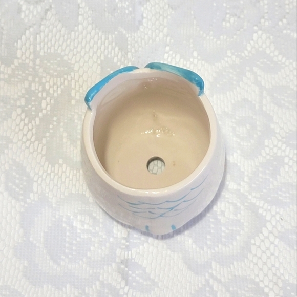 Mini Ceramic Pot Premium Glazed Cute Blue Owl Face Succulent Plant Holder - Picture 10 of 16